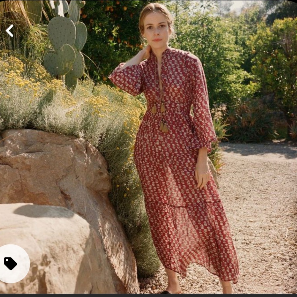 Doen red prem block print dress